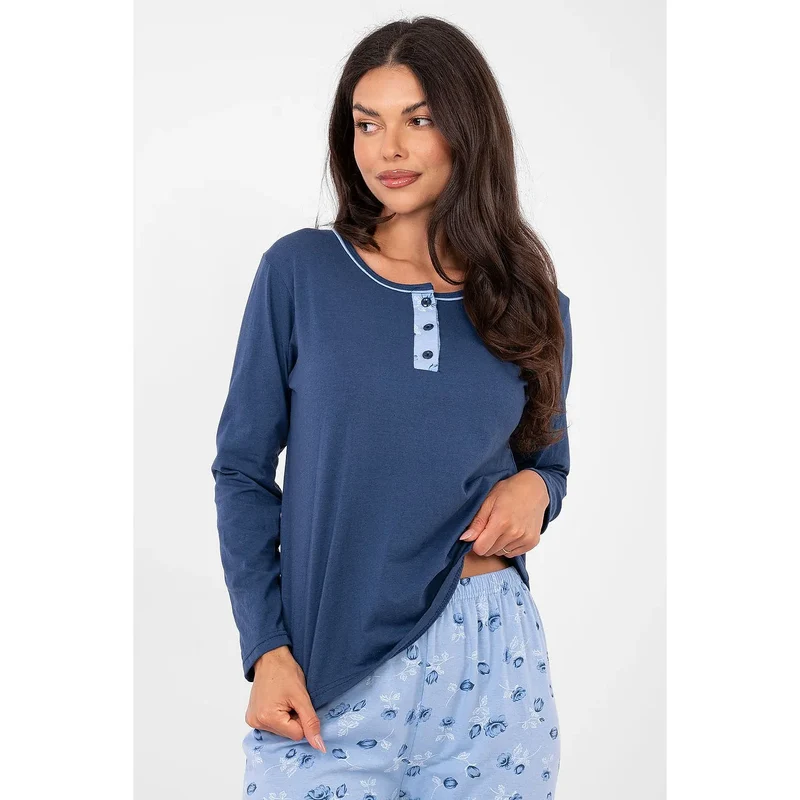 Pyjama femme coton confortable floral manches longues taille haute Forever Pink