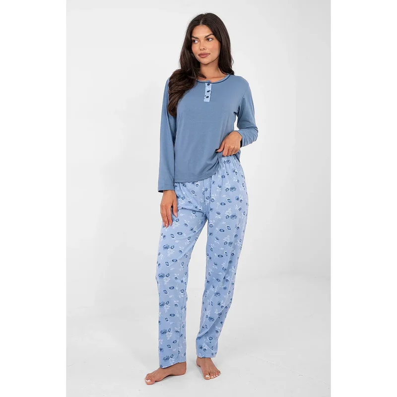 Pyjama femme coton doux manches longues motif floral confortable nuit