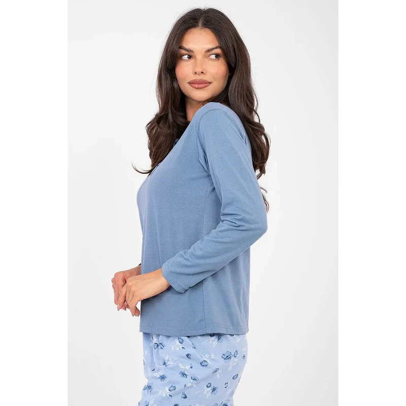 Pyjama femme coton doux manches longues motif floral confortable nuit