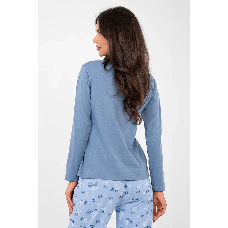 Pyjama femme coton doux manches longues motif floral confortable nuit