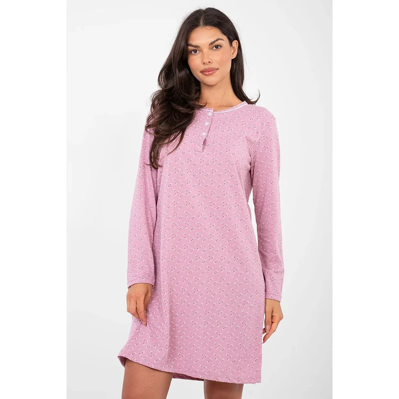 Chemise de nuit coton doux manches longues imprimé subtil Forever Pink