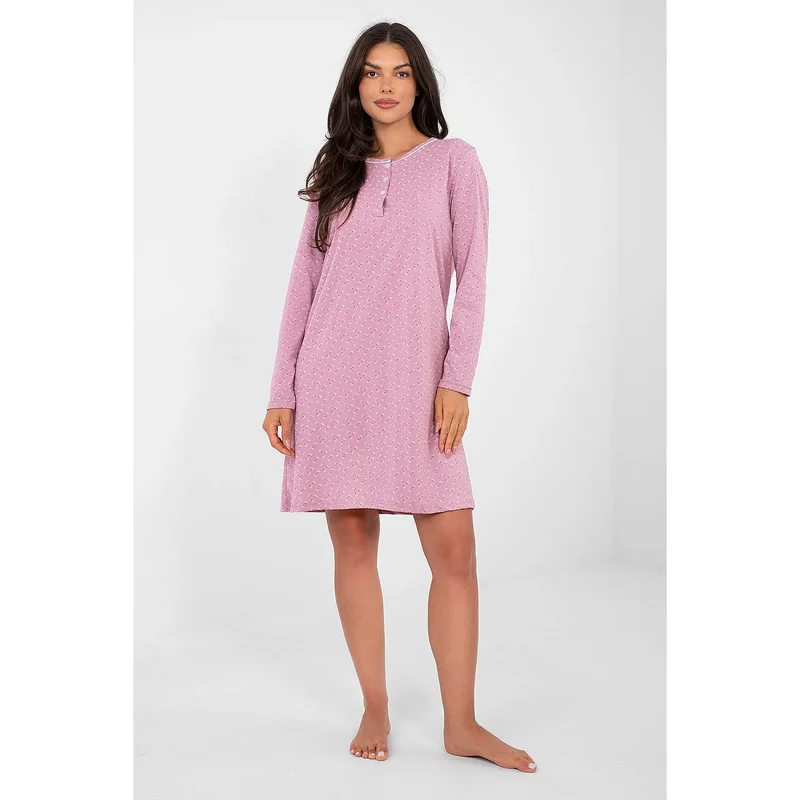 Chemise de nuit coton doux manches longues imprimé subtil Forever Pink
