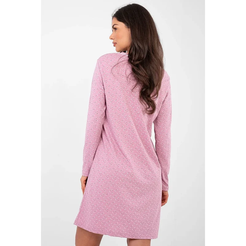 Chemise de nuit coton doux manches longues imprimé subtil Forever Pink