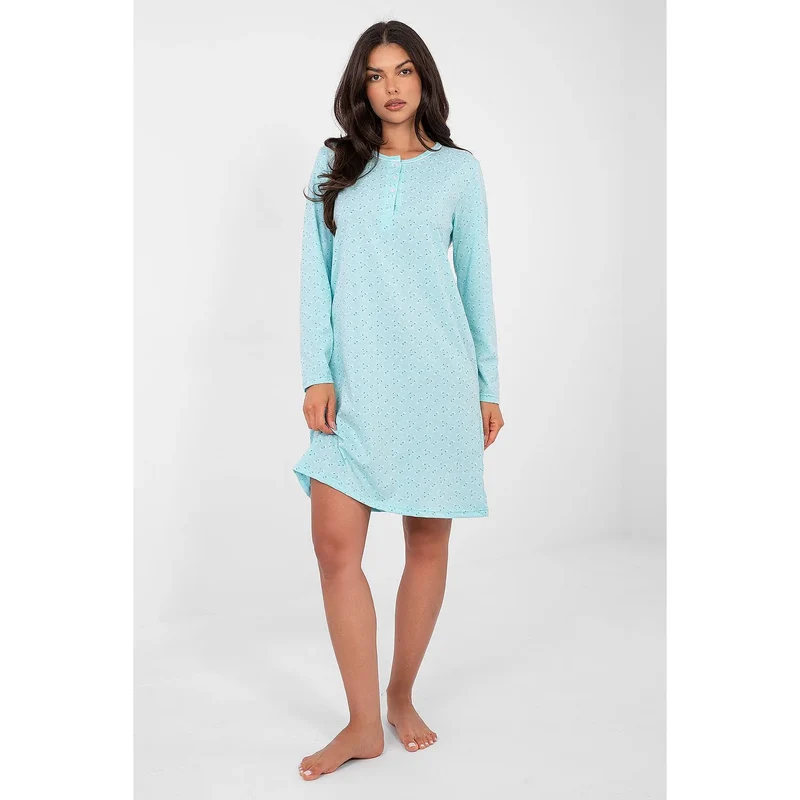 Chemise nuit coton doux manche longue col rond boutons Forever Pink