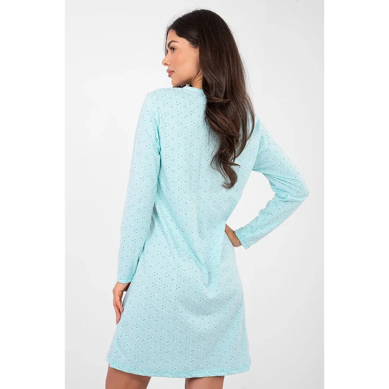 Chemise nuit coton doux manche longue col rond boutons Forever Pink