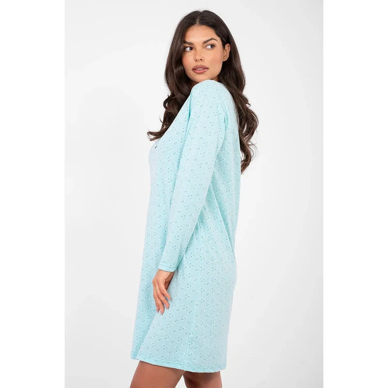 Chemise nuit coton doux manche longue col rond boutons Forever Pink
