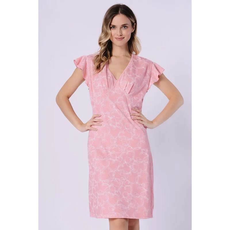 Chemise nuit coton manches courtes V imprimé femme confort élégant 223692 M-Max