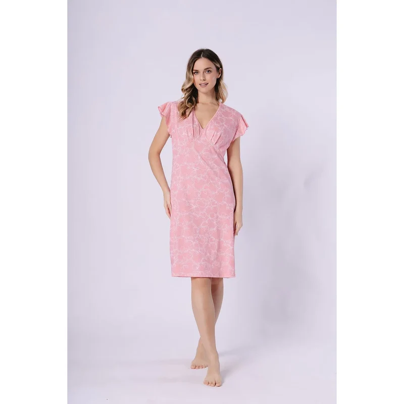 Chemise nuit coton manches courtes V imprimé femme confort élégant 223692 M-Max