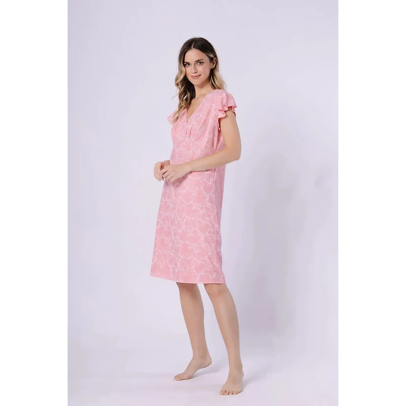 Chemise nuit coton manches courtes V imprimé femme confort élégant 223692 M-Max