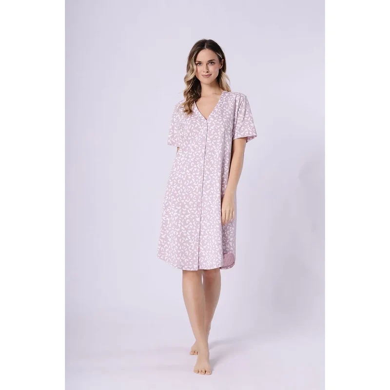 Chemise de nuit coton confort boutons manches courtes style classique féminin
