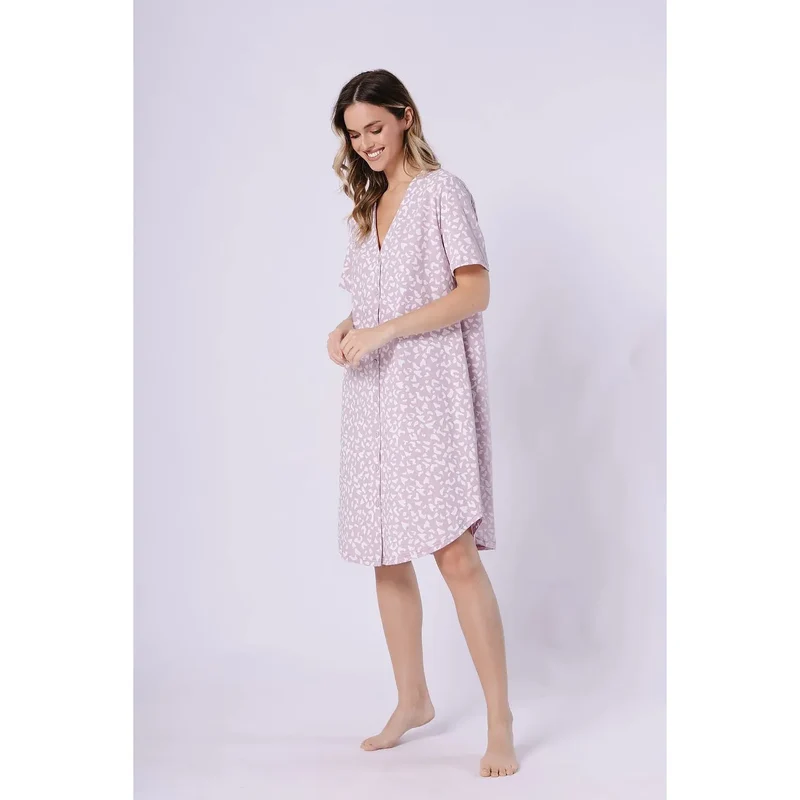 Chemise de nuit coton confort boutons manches courtes style classique féminin
