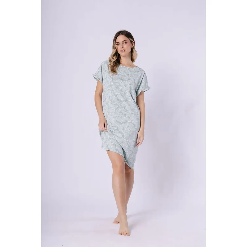 Chemise de nuit coton manches courtes volants élégante imprimée femmes