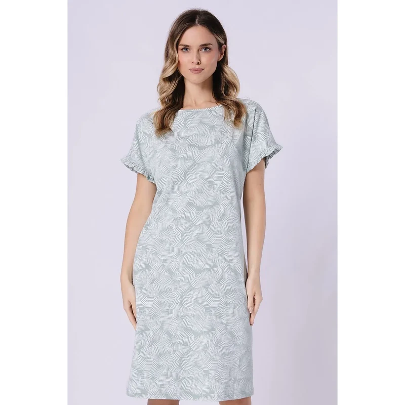 Chemise de nuit coton manches courtes volants élégante imprimée femmes