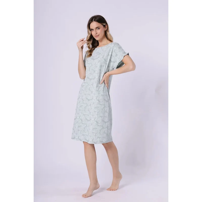 Chemise de nuit coton manches courtes volants élégante imprimée femmes