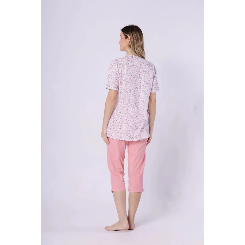 Pyjama femme élégant coton poches manches courtes pantalon 3/4 taille élastique M-Max