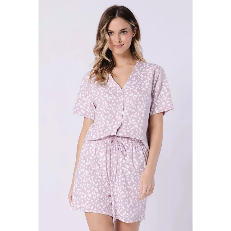 Pyjama femme élégante confortable été coton léger classique short respirant