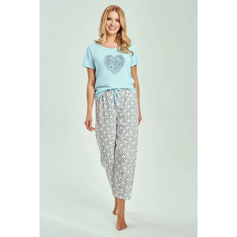 Pyjama femme coton doux cœur manches courtes pantalon 7/8 Taro 223431