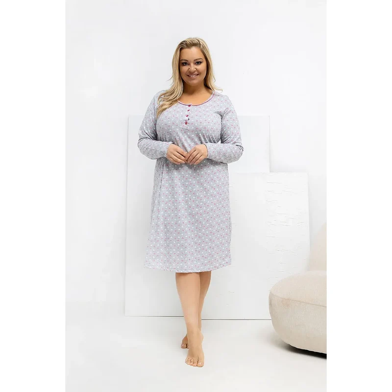 Chemise de nuit grande taille coton doux cœurs manches longues confortable