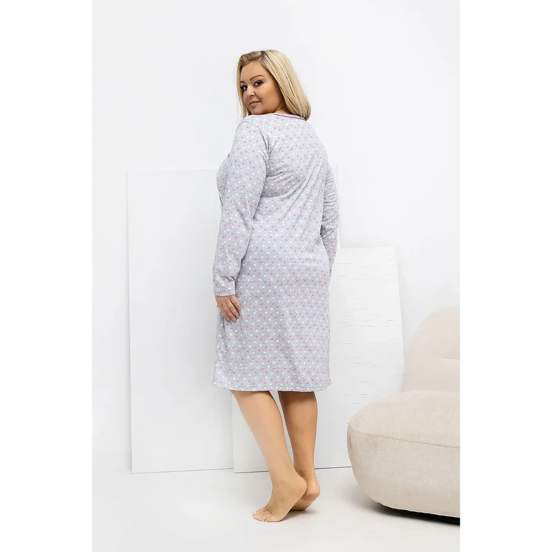 Chemise de nuit grande taille coton doux cœurs manches longues confortable