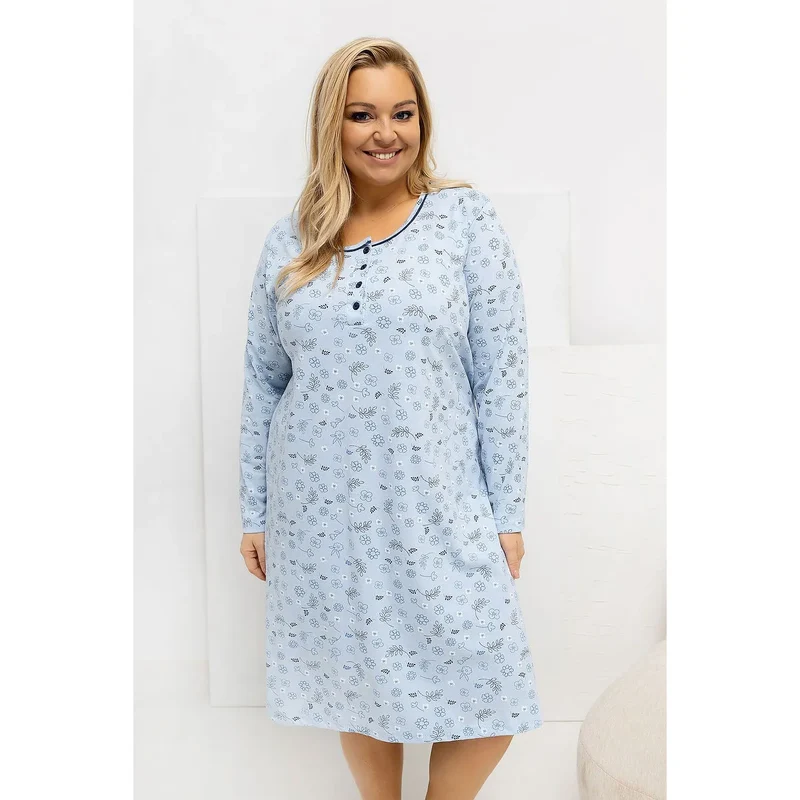 Chemise de nuit grande taille coton doux fleurs manches longues 2XL-4XL
