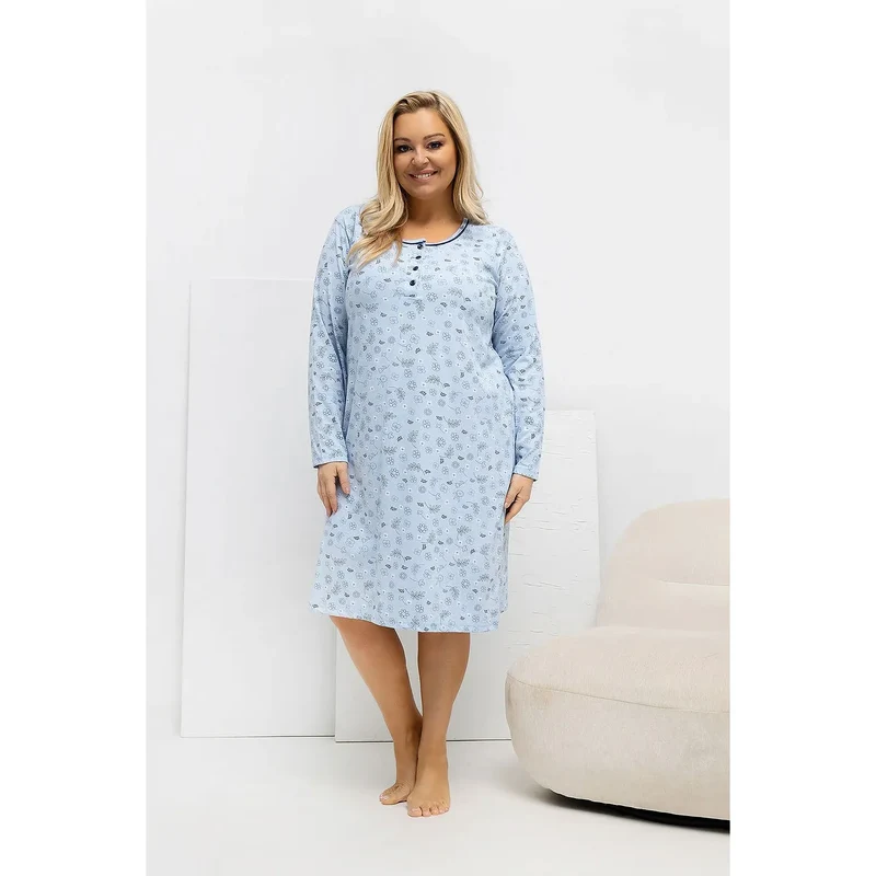 Chemise de nuit grande taille coton doux fleurs manches longues 2XL-4XL
