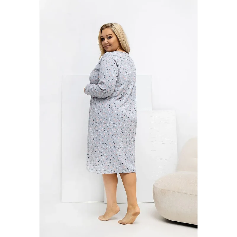 Chemise de nuit grande taille coton fleurs confort manches longues