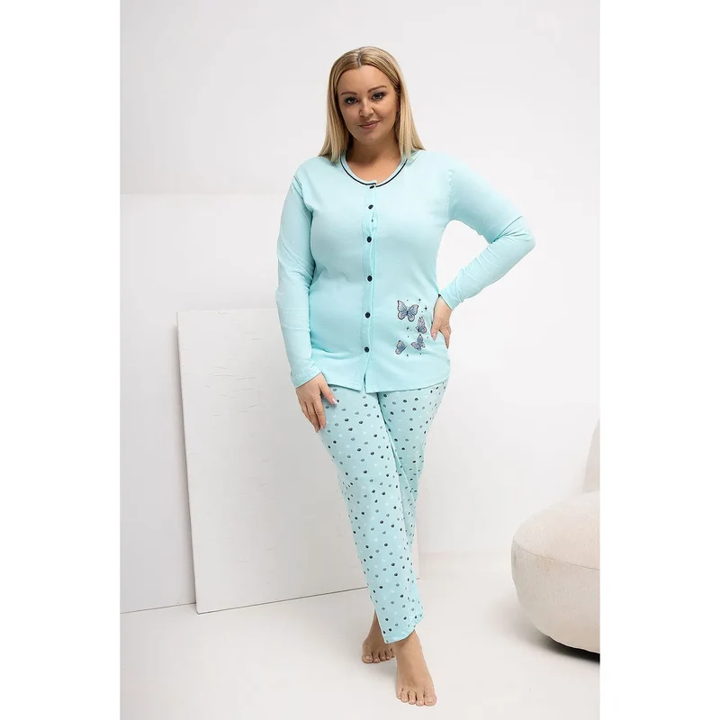 Pyjama Femme Grande Taille Confortable Coton Motif Papillons Pois Manches Longues