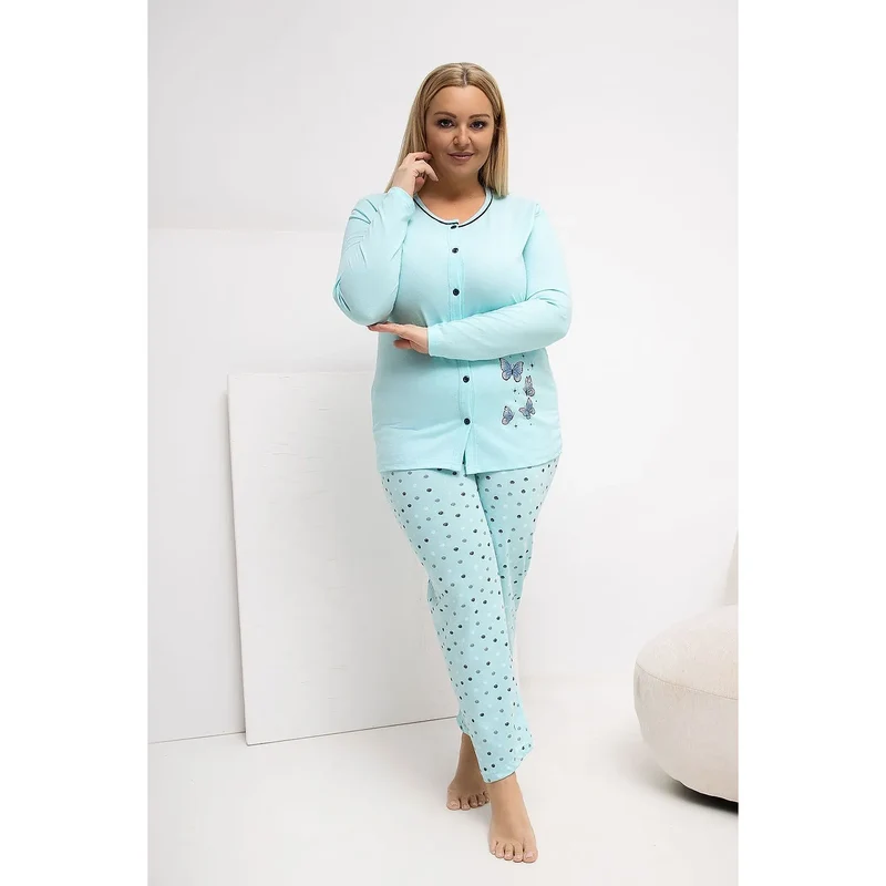 Pyjama Femme Grande Taille Confortable Coton Motif Papillons Pois Manches Longues