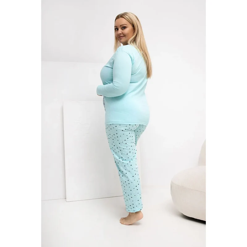 Pyjama Femme Grande Taille Confortable Coton Motif Papillons Pois Manches Longues