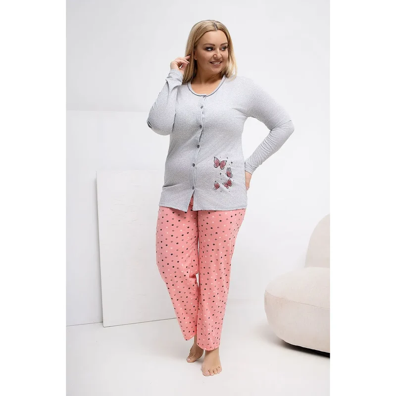 Pyjama grande taille femme coton papillons pois élégant confortable