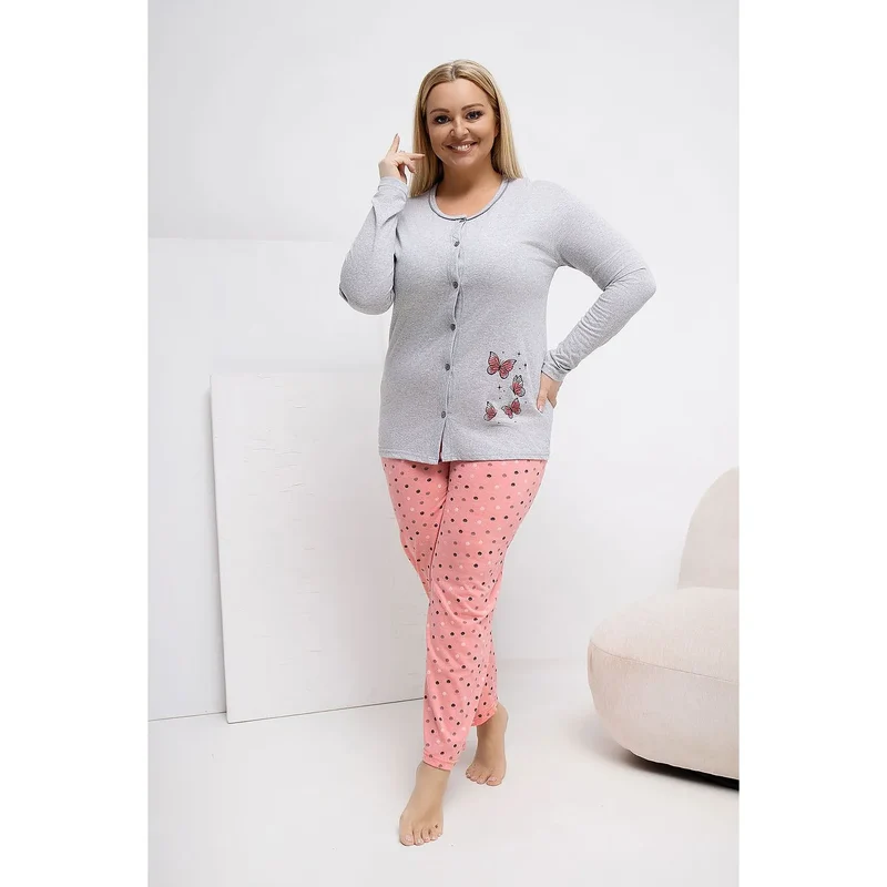 Pyjama grande taille femme coton papillons pois élégant confortable