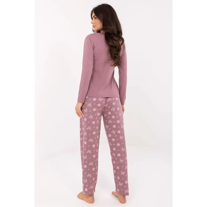 pyjama femme ensemble deux pièces coton pur manches longues col rond papillon inscription pantalon taille élastique imprimés fleurs romantique confortable