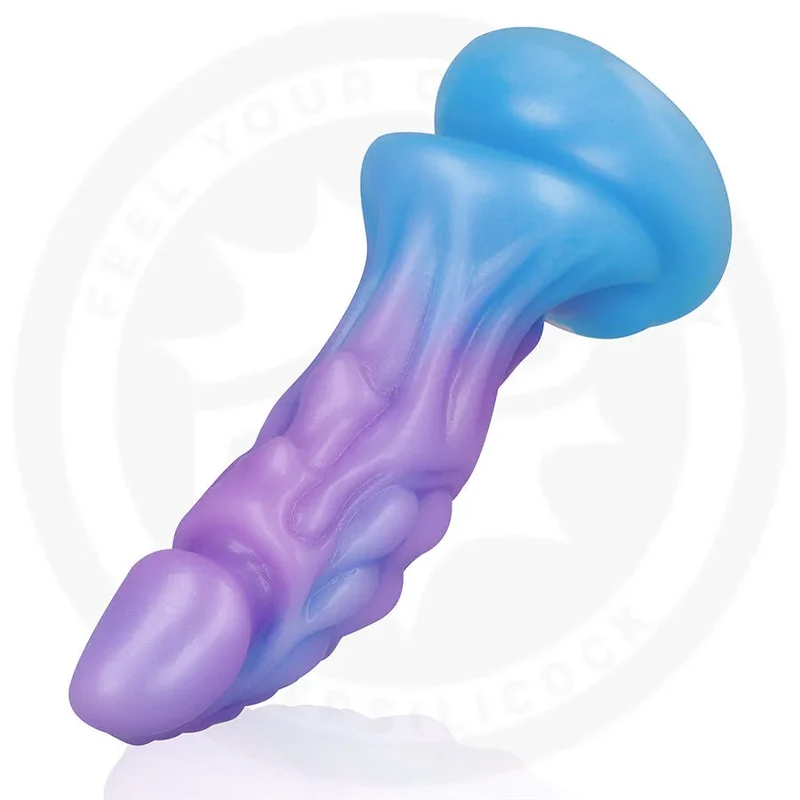 Gode Zafiria Lunar Glow EPIC - Plug anal silicone incurvé,texturé, sécurité base évasée,stimulation intense,douleur réduite,design lunarescent,violet-bleu