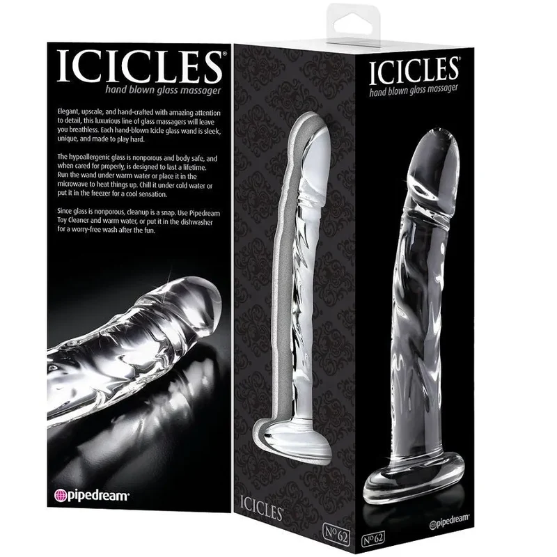 gode verre borosilicate anatomique veineux transparent lisse texturé courbé effilé ergonomique poignée stable hygiénique chauffable refroidissable compatible lubrifiants