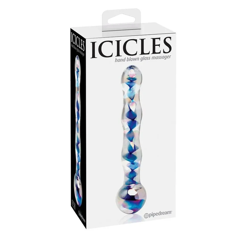 Masseur en verre soufflé élégant, design ondulé, hypoallergénique, durable, sextoy, plaisir intime, couple, bien-être, stimulation érogène, hygiénique, sensation chaude/froide, couleur iridescente, discret, durable