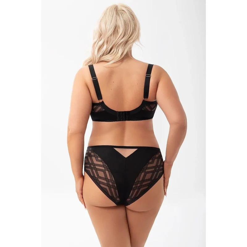 Soutien-gorge Gorsenia 209534 lingerie balconnet grande taille confort soutien seins volumineux dentelle transparente motif géométrique sexy culotte assortie taille haute