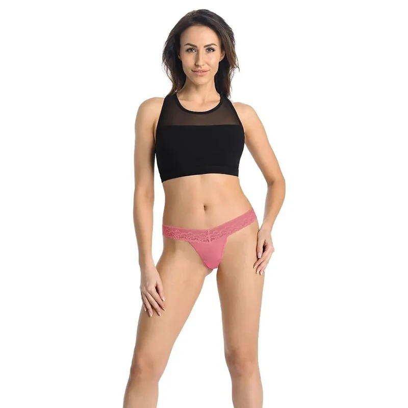 String sexy corail dentelle florale élastique confort coton respirant Teyli