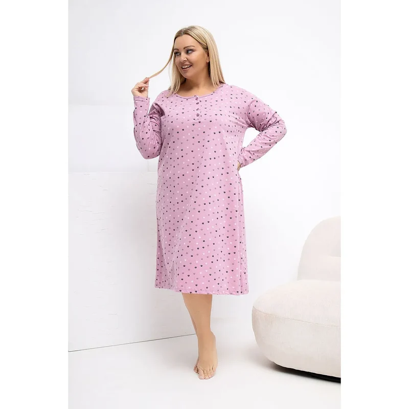 Chemise de nuit grande taille coton pois manches longues élégante confortable