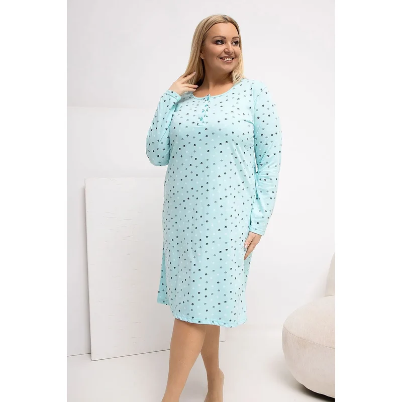 Chemise de nuit grande taille pois coton manches longues élégante féminine