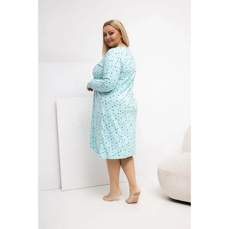 Chemise de nuit grande taille pois coton manches longues élégante féminine