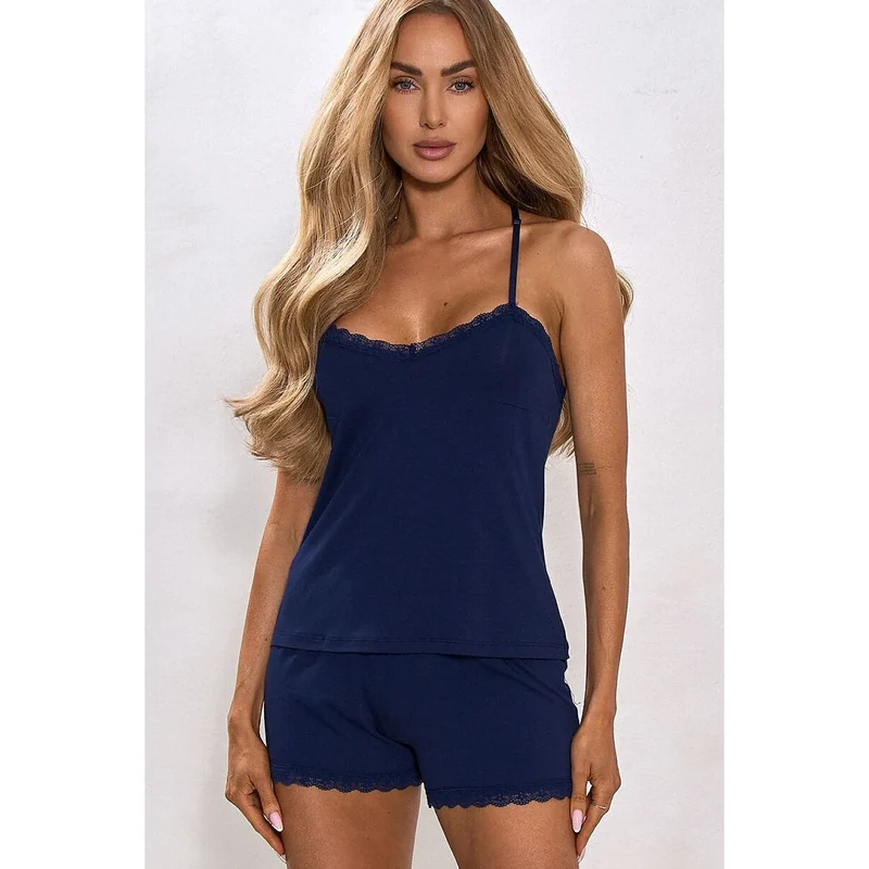 pyjama femme bleu marine bretelles dentelle confort été Pure Sin