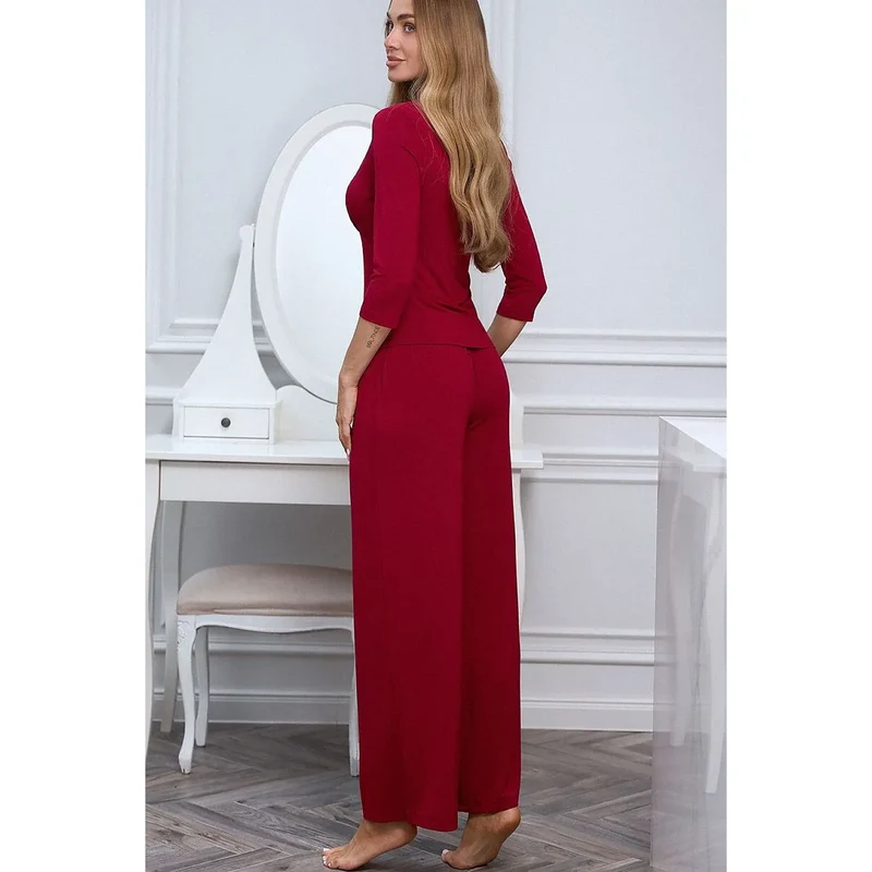 Pyjama femme bordeaux dentelle confort luxe manches 3/4 Pure Sin