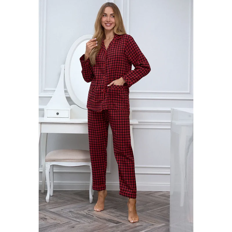 Pyjama coton femme carreaux rouge noir X-MAS Pure Sin confort hivernal