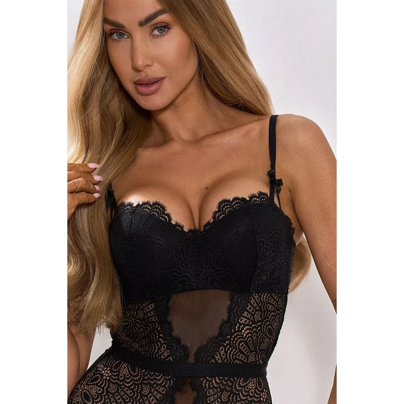 Body dentelle noire push-up bardotka femme élégance féminine occasions spéciales