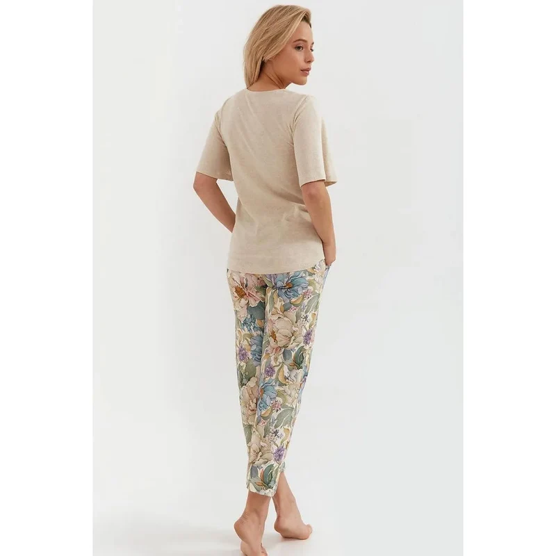 Pyjama femme deux pièces viscose lin coton manches courtes encolure V