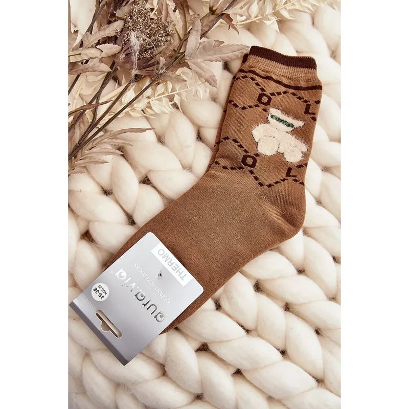 Chaussettes chaudes femme ourson coton élasthanne ajustées journées froides
