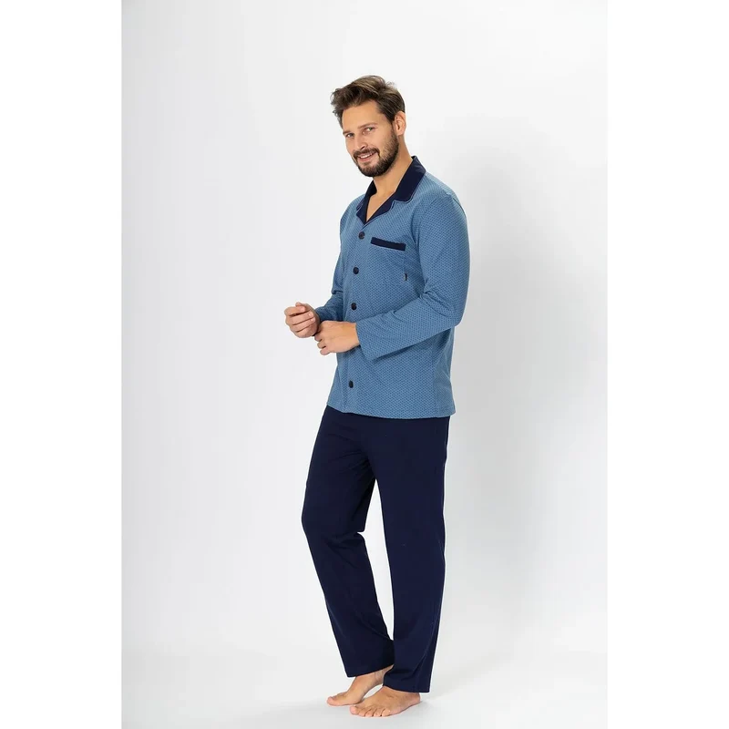 Pyjama homme classique élégant coton boutons satin motif fin