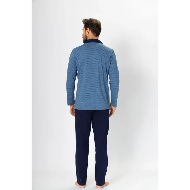 Pyjama homme classique élégant coton boutons satin motif fin