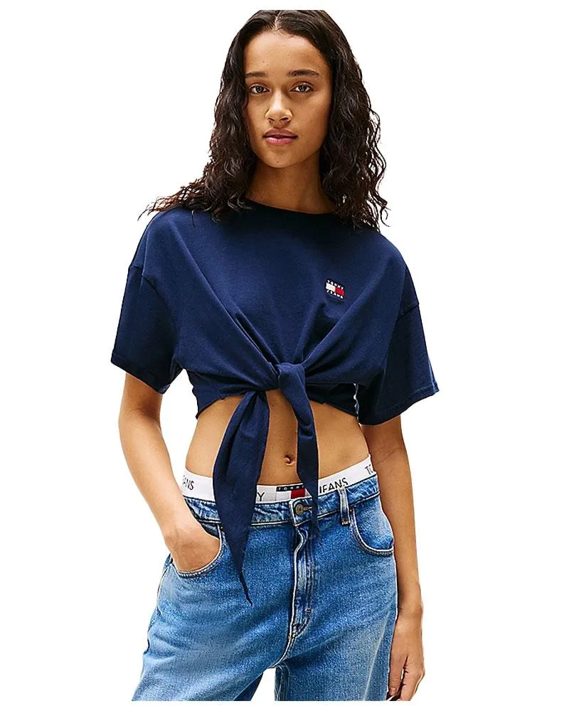 T-shirt crop donna con nodo e Logo