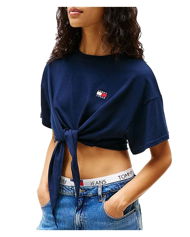 T-shirt crop donna con nodo e Logo
